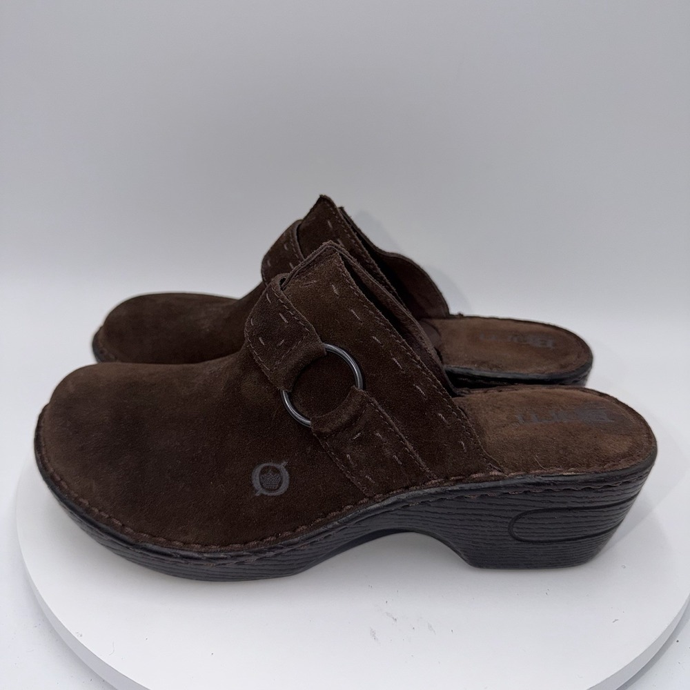 Born Brown Leather Suede Closed Toe Heeled Slip On Mules Women's Size 8